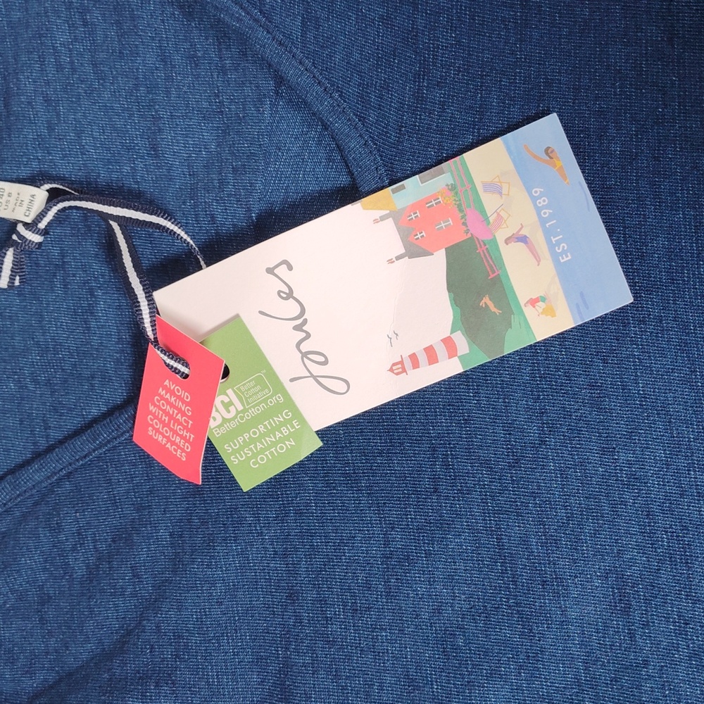 NWT Joules Ariella blue cotton tie-waist t-shirt dress v-neck 3/4 sleeve size 8 - Picture 9 of 13